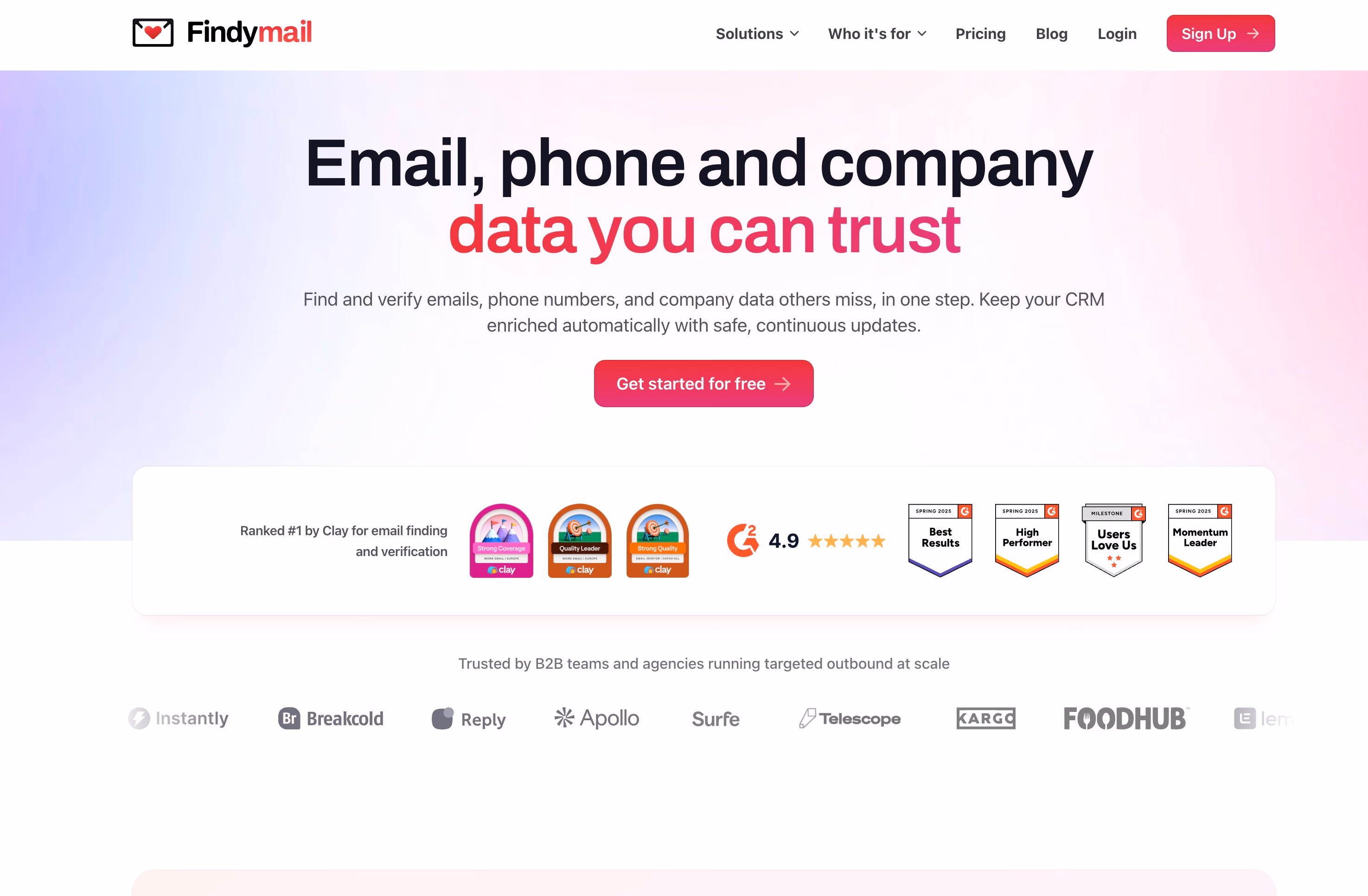 findymail homepage data enrichment
