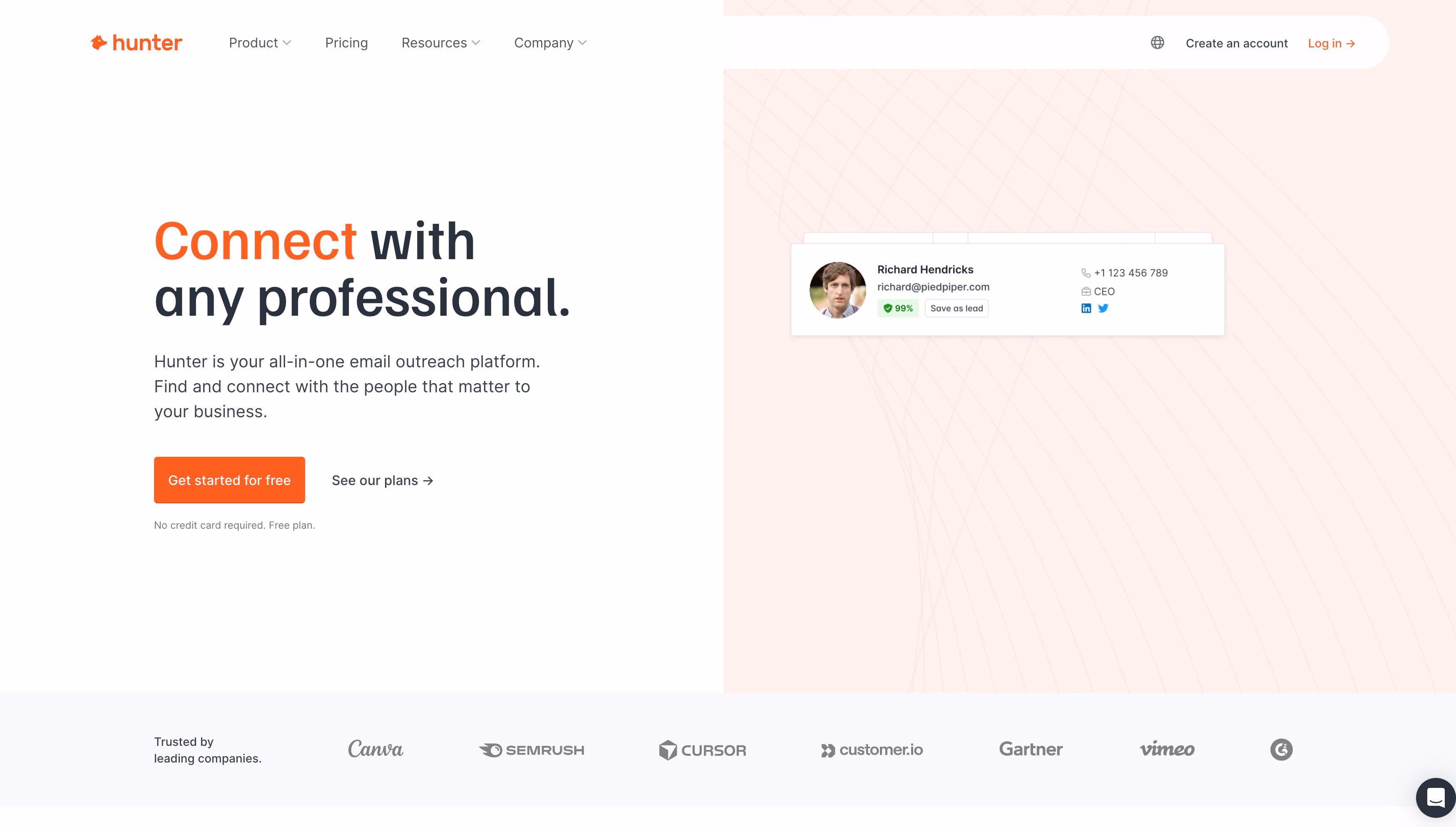 hunter website b2b tool