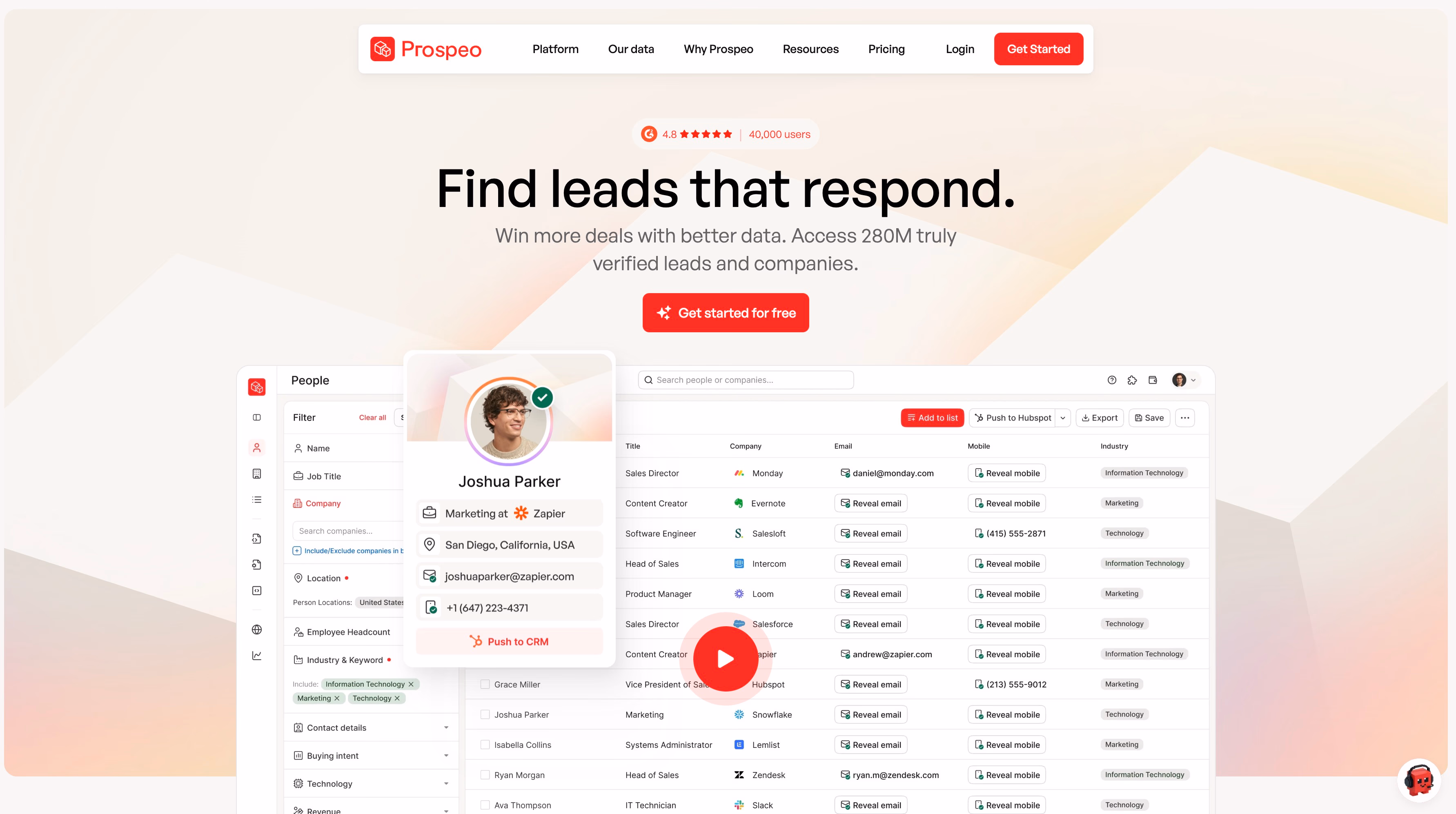 prospeo contact data homepage