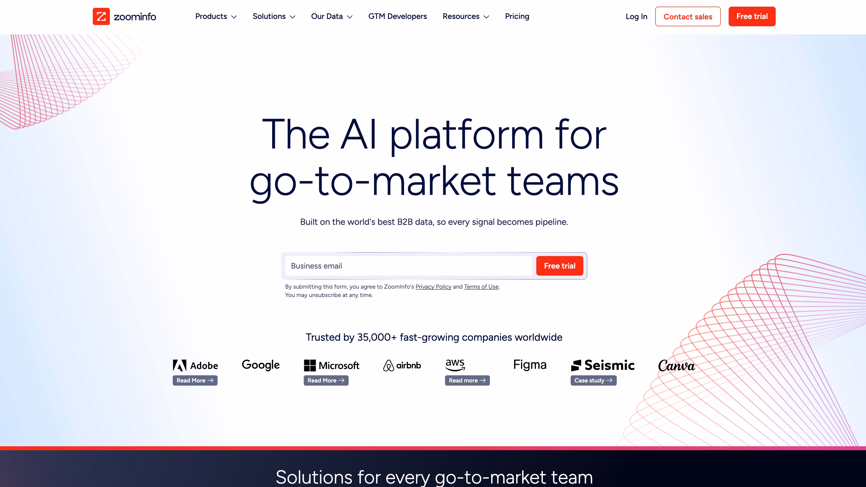 zoominfo homepage screenshot