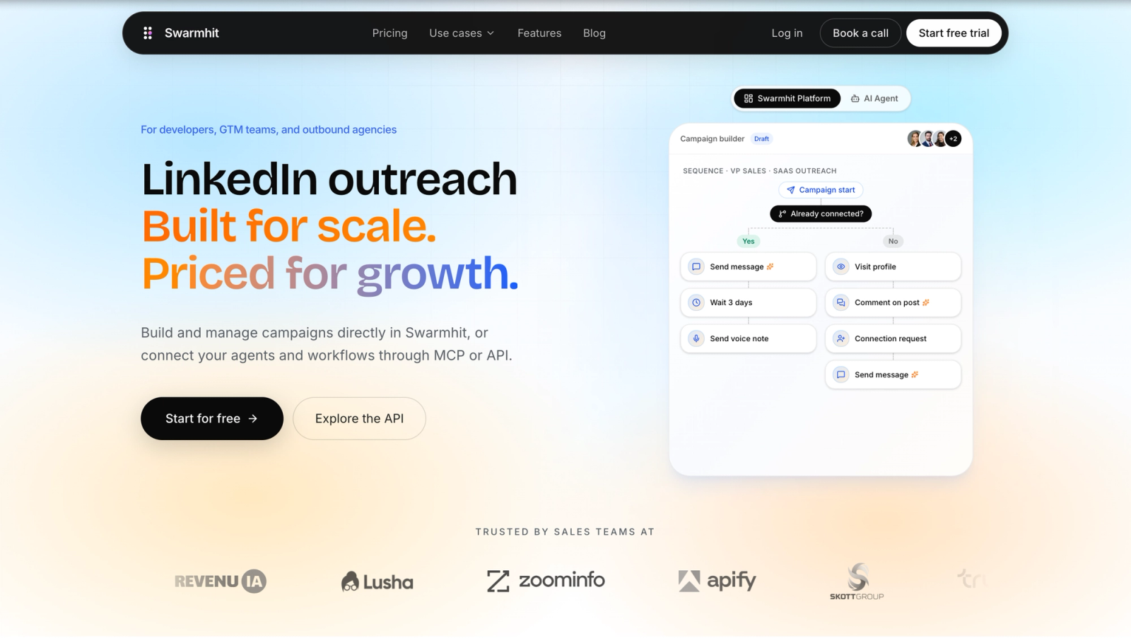 Swarmhit LinkedIn outreach campaign builder