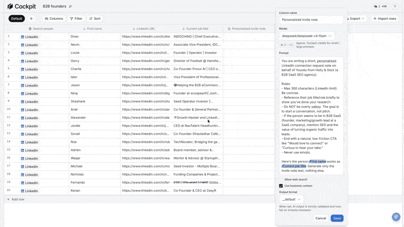 running AI generated linkedin personalization notes