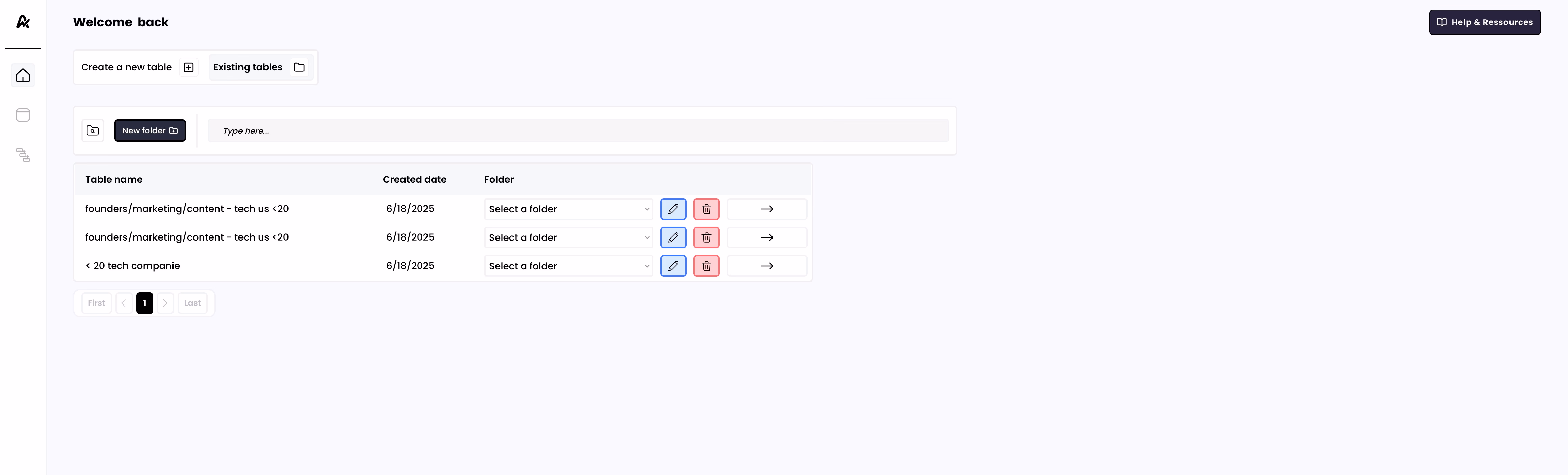 Airscale list of tables