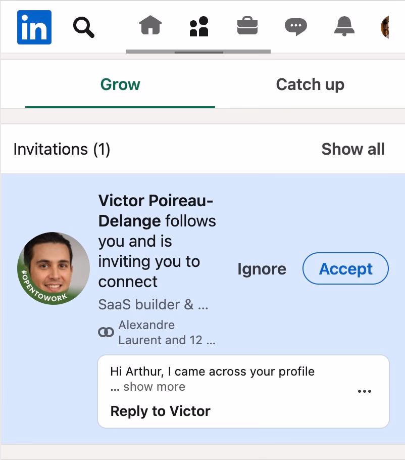 linkedin invitation note received mobile